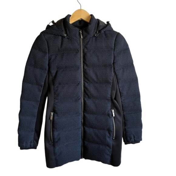Zac Posen Fiona Puffer Jacket XS Blue Black Feather Down - Picture 2 of 16